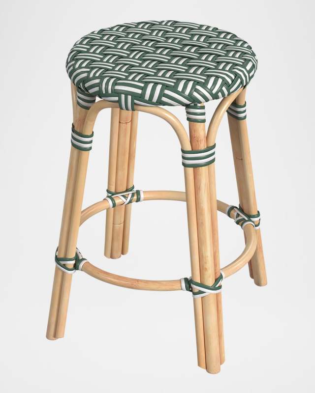 Tobias 24" Rattan Counter Stool, Emerald Green